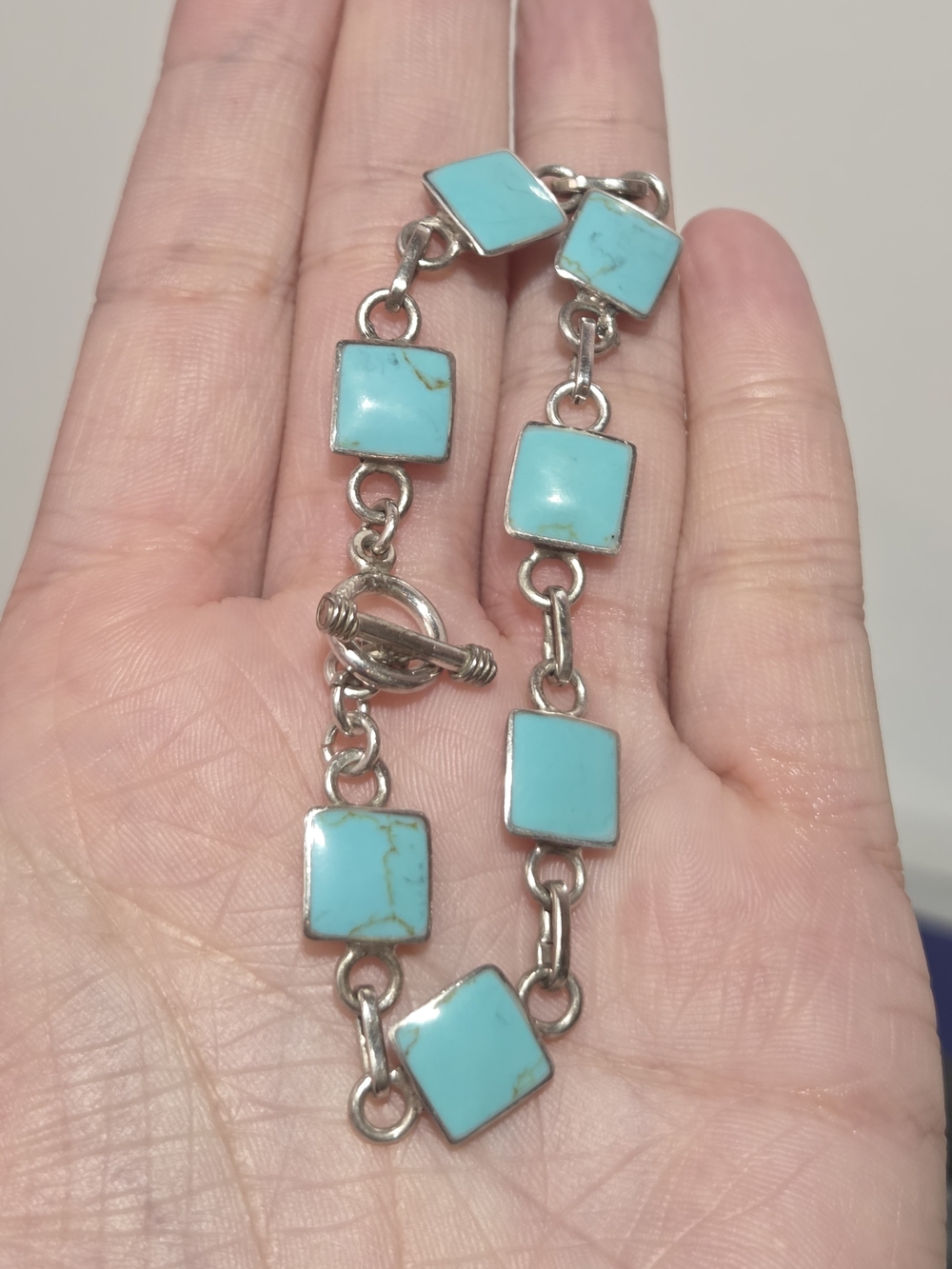 Silver Bracelet with Turquoise Square Stones - Women Jewelry